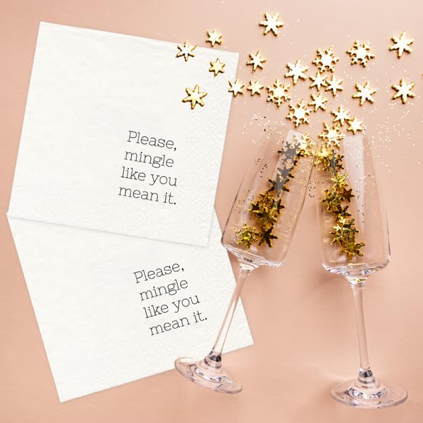 Twisted Wares - Funny Cocktail Napkins - Perfect for any Celebrations 5"X5" (20 Pack) (PLEASE MINGLE)