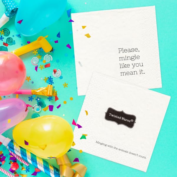 Twisted Wares - Funny Cocktail Napkins - Perfect for any Celebrations 5"X5" (20 Pack) (PLEASE MINGLE)