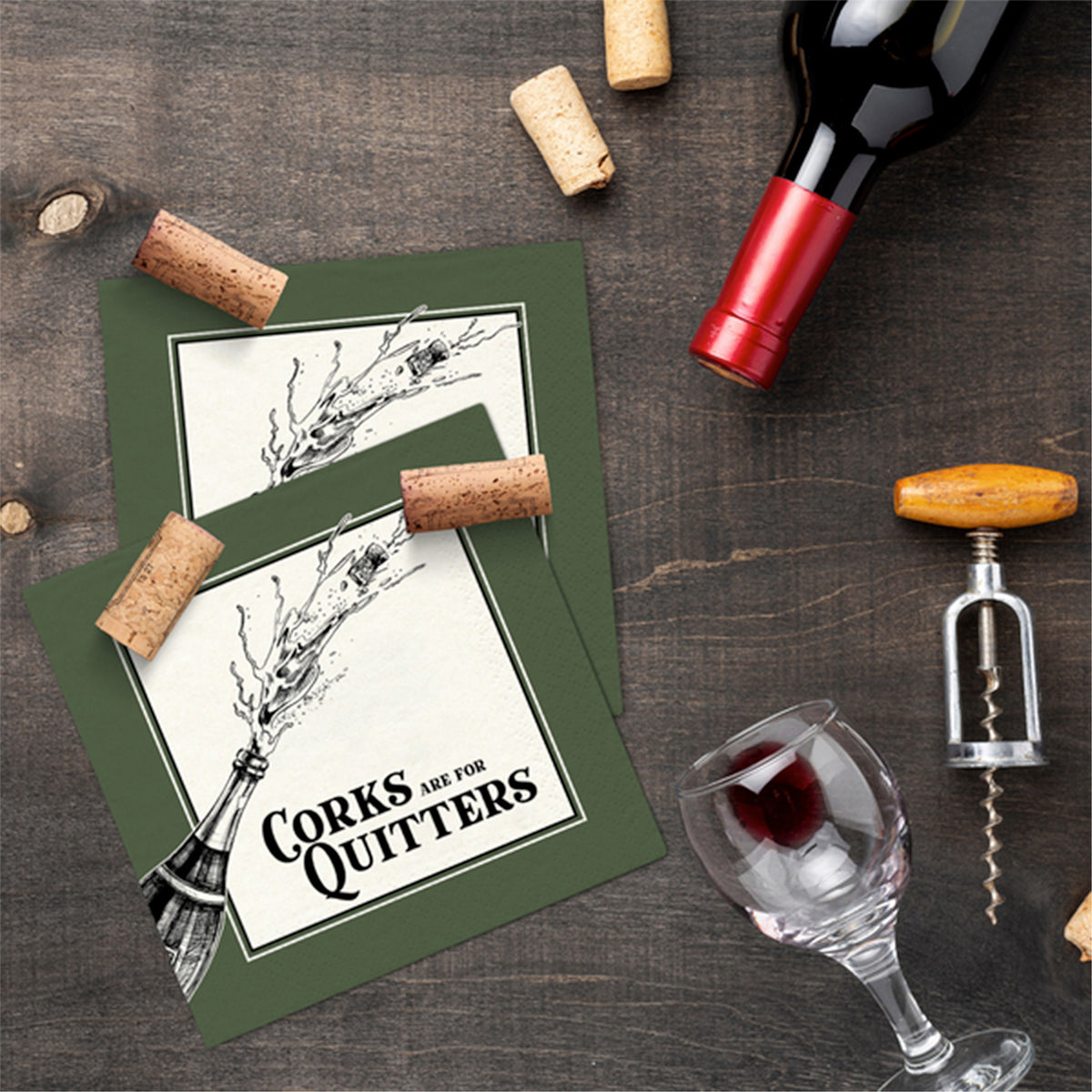 Twisted Wares Funny Napkins Boutique Cocktail Napkins - Perfect for any Celebrations 5"X5" (20 Pack) (CORKS ARE FOR QUITTERS)