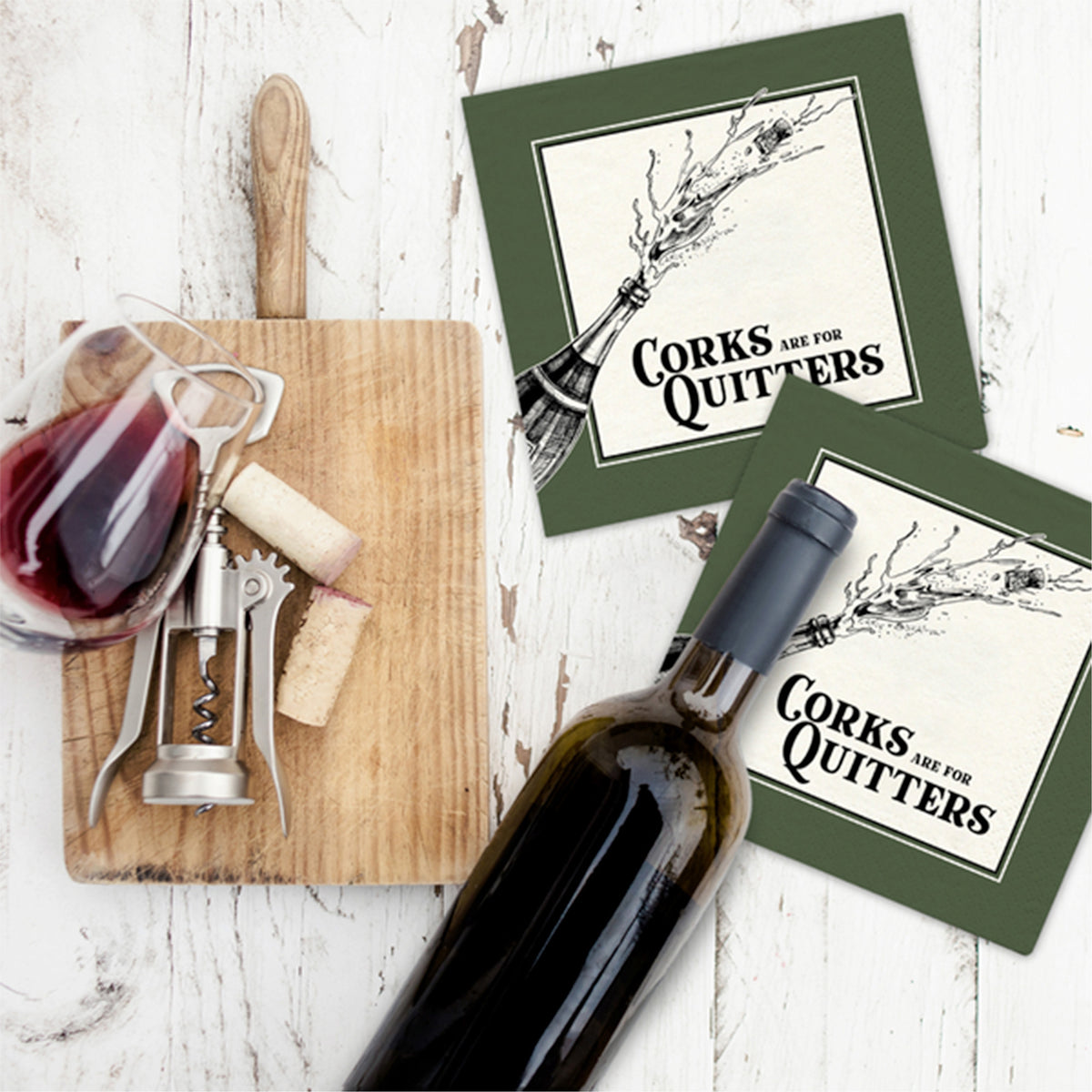 Twisted Wares Funny Napkins Boutique Cocktail Napkins - Perfect for any Celebrations 5"X5" (20 Pack) (CORKS ARE FOR QUITTERS)